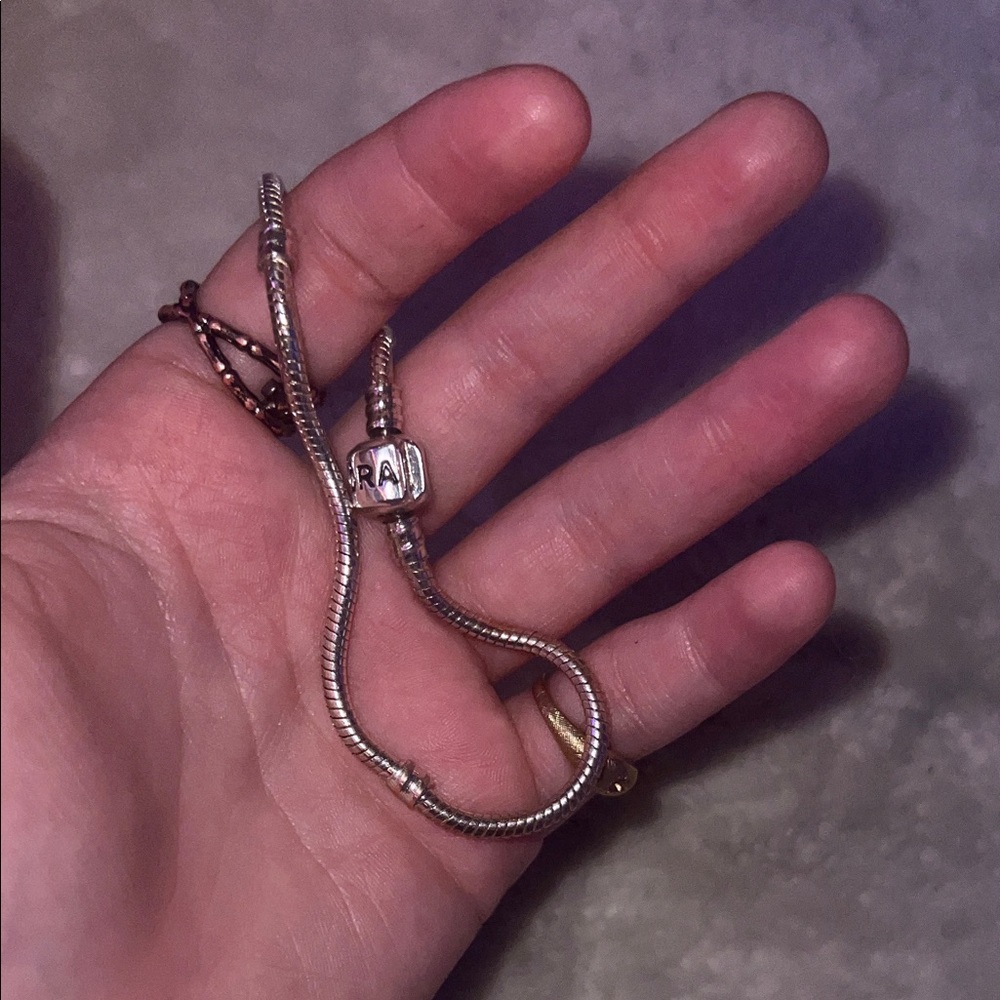 Pandora Silver Snake Chain Bracelet with Logo Bead